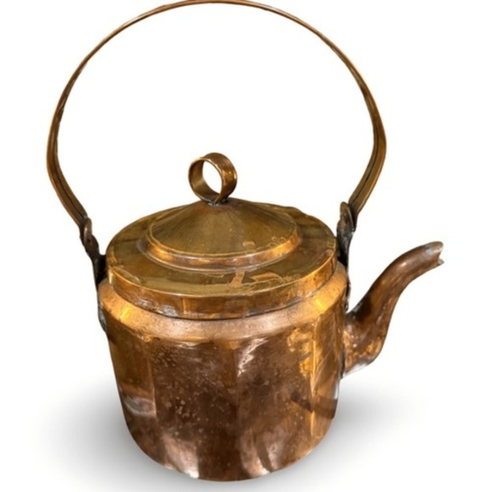 Antique English Copper Tea Kettle Tin Lined Georgian Style Pot‎